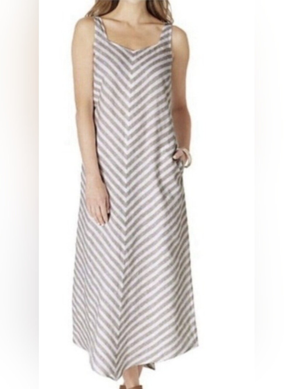 Love Linen J. Jill Sleeveless Chevron Dress - 100% Linen